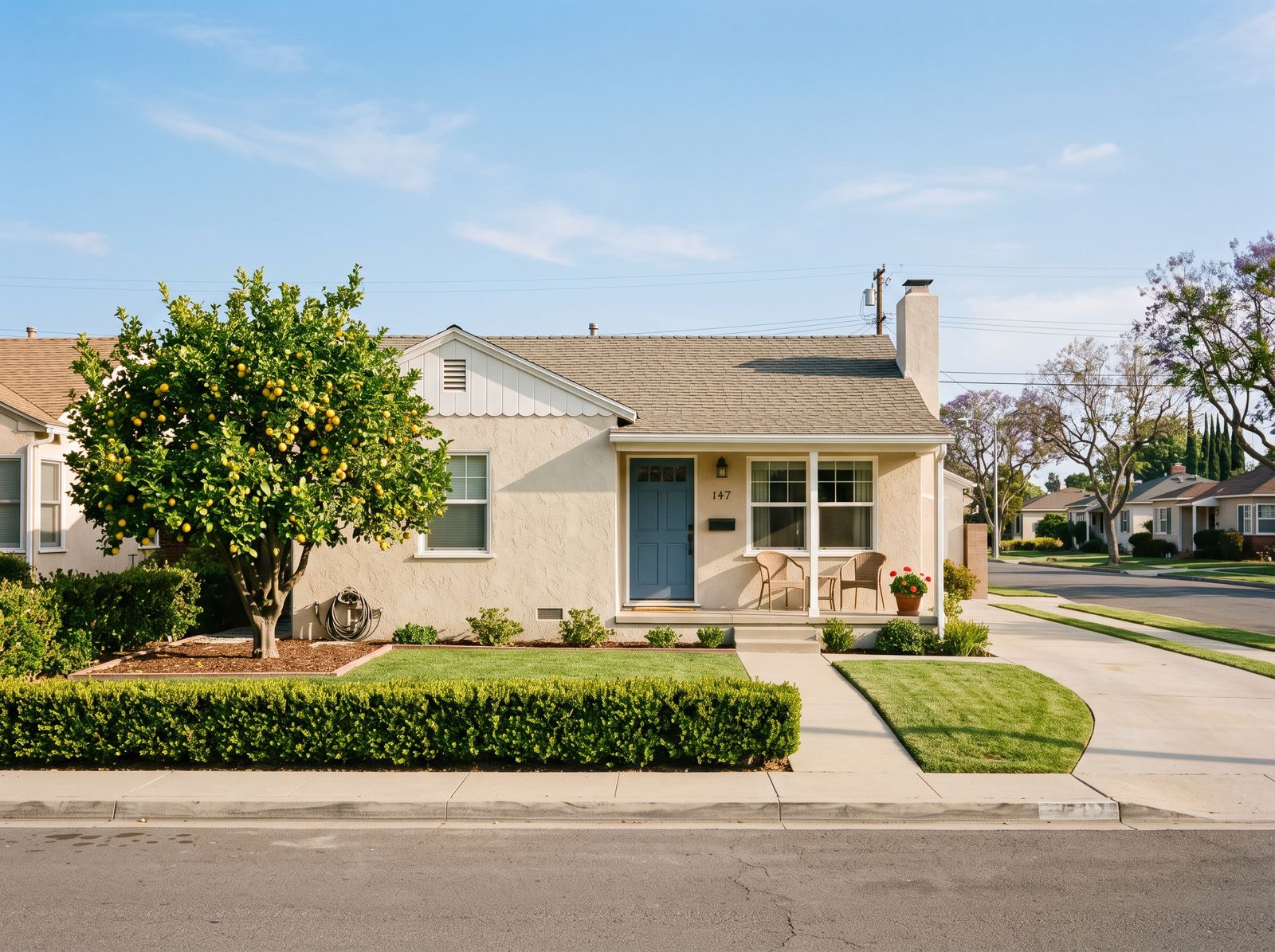 Classic single-story homes on a Colton street