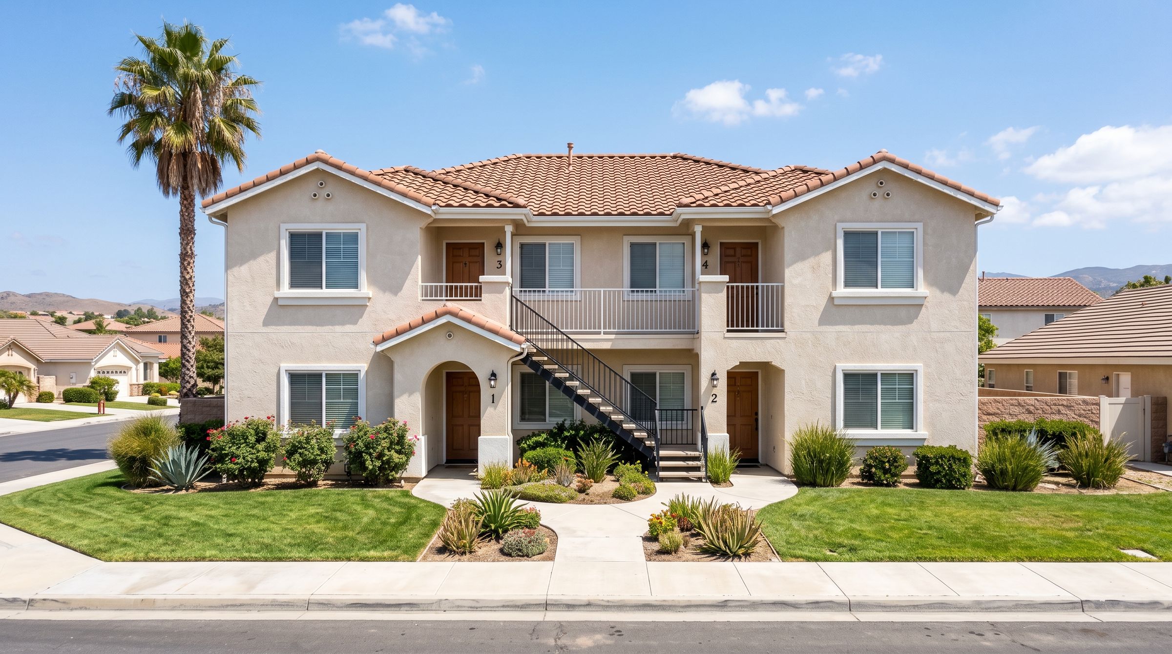 Well-kept small multifamily stucco building in the Inland Empire